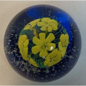 Glass Paperweight Yellow Daffodil Art Glass Desktop Accessories Office Decor